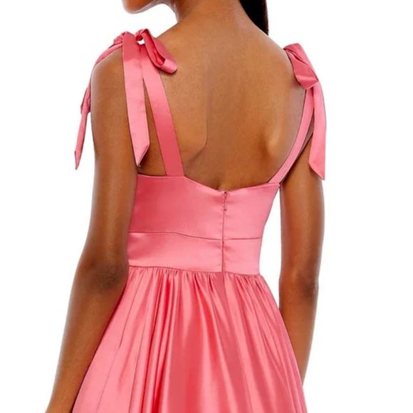 MAC DUGGAL 67981 TIE SHOULDER SWEETHEART NECK CORAL SATIN BALL-GOWN sz 2 - Picture 5 of 7